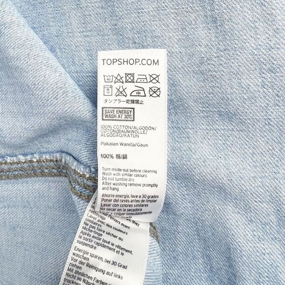 Topshop Moto Denim Jean Snap Front Dress Light Wash Square Neck Size 6 - Picture 7 of 7